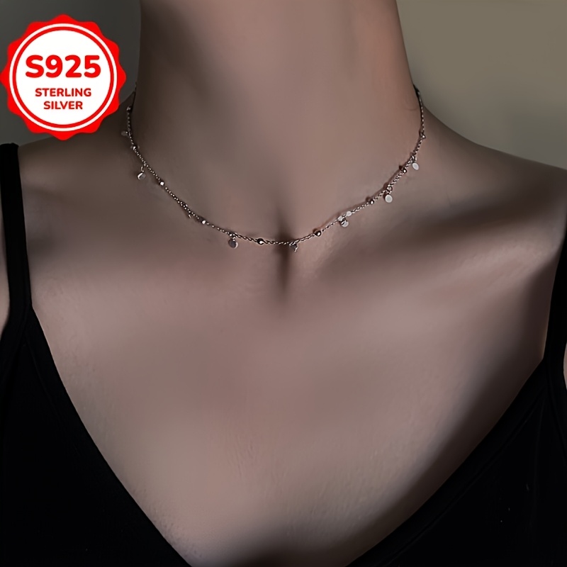 Women's 925 Silver Bohemian Round Bead Tassel Choker Necklace